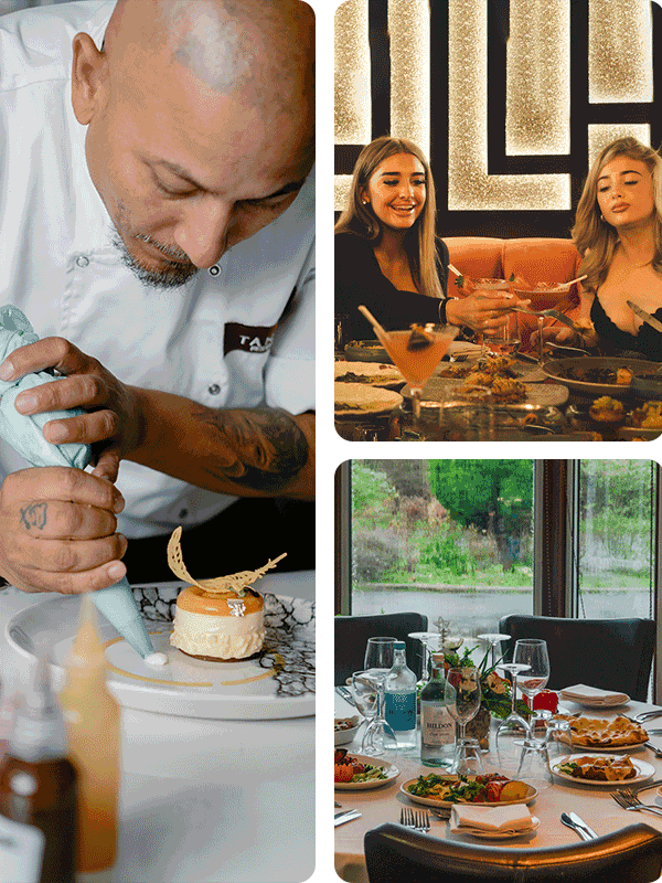 Restaurant interior with elegant dining setup